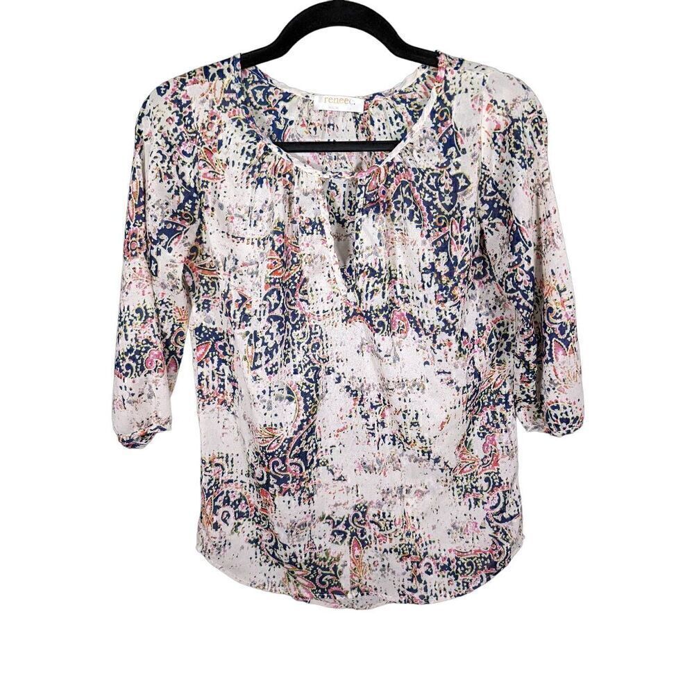 Renee C Floral Blouse 3/4 Sleeves Crew Neck Blouse